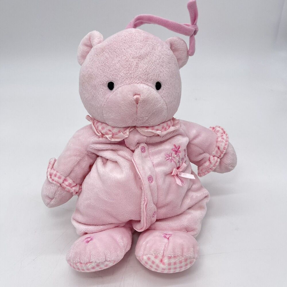 Carters Just One Year Musical Pull Pink Teddy Bear 10" Plush Lullaby Baby Crib
